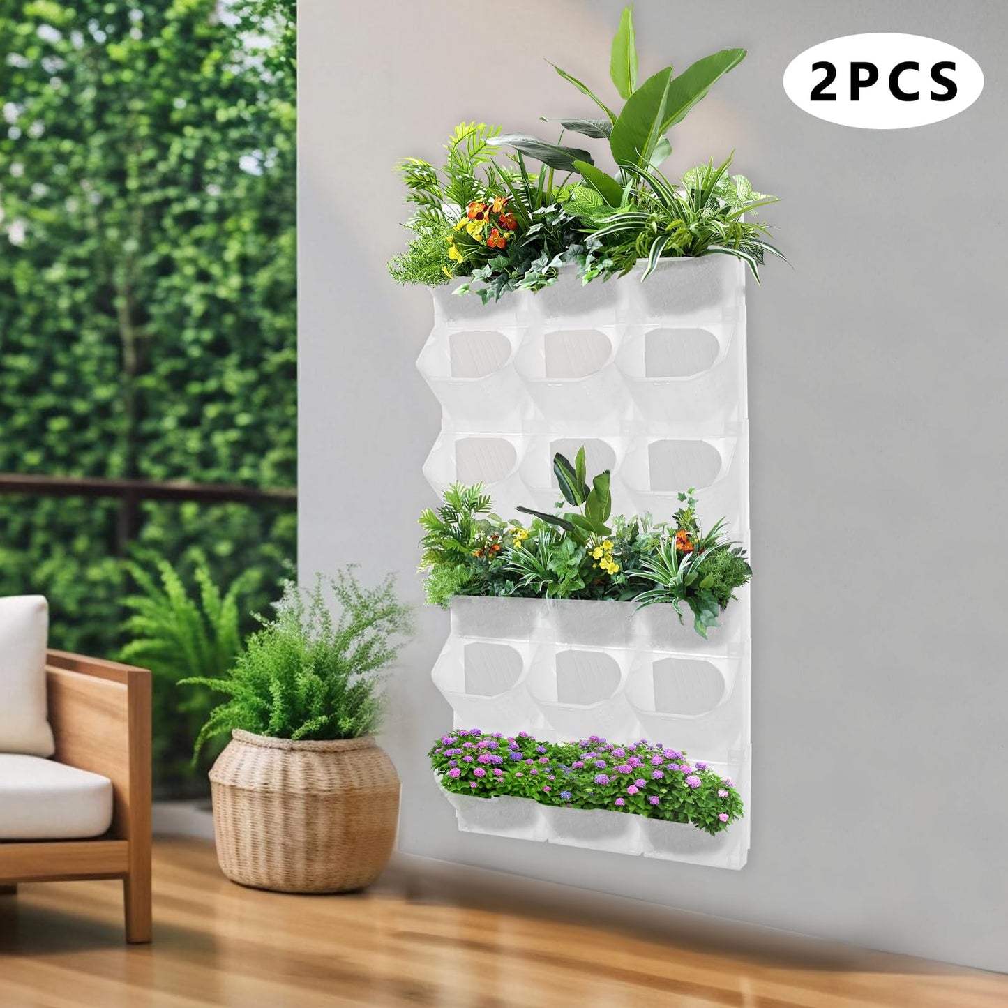 RocoReny Wall Planter Vertical Garden Planters, Hanging Flower Pot Holder Box w/36 Non-Woven Fabrics Vegetable Hanging Pocket Holder Flowerpot for Porch Patio or Garden Decor (White)
