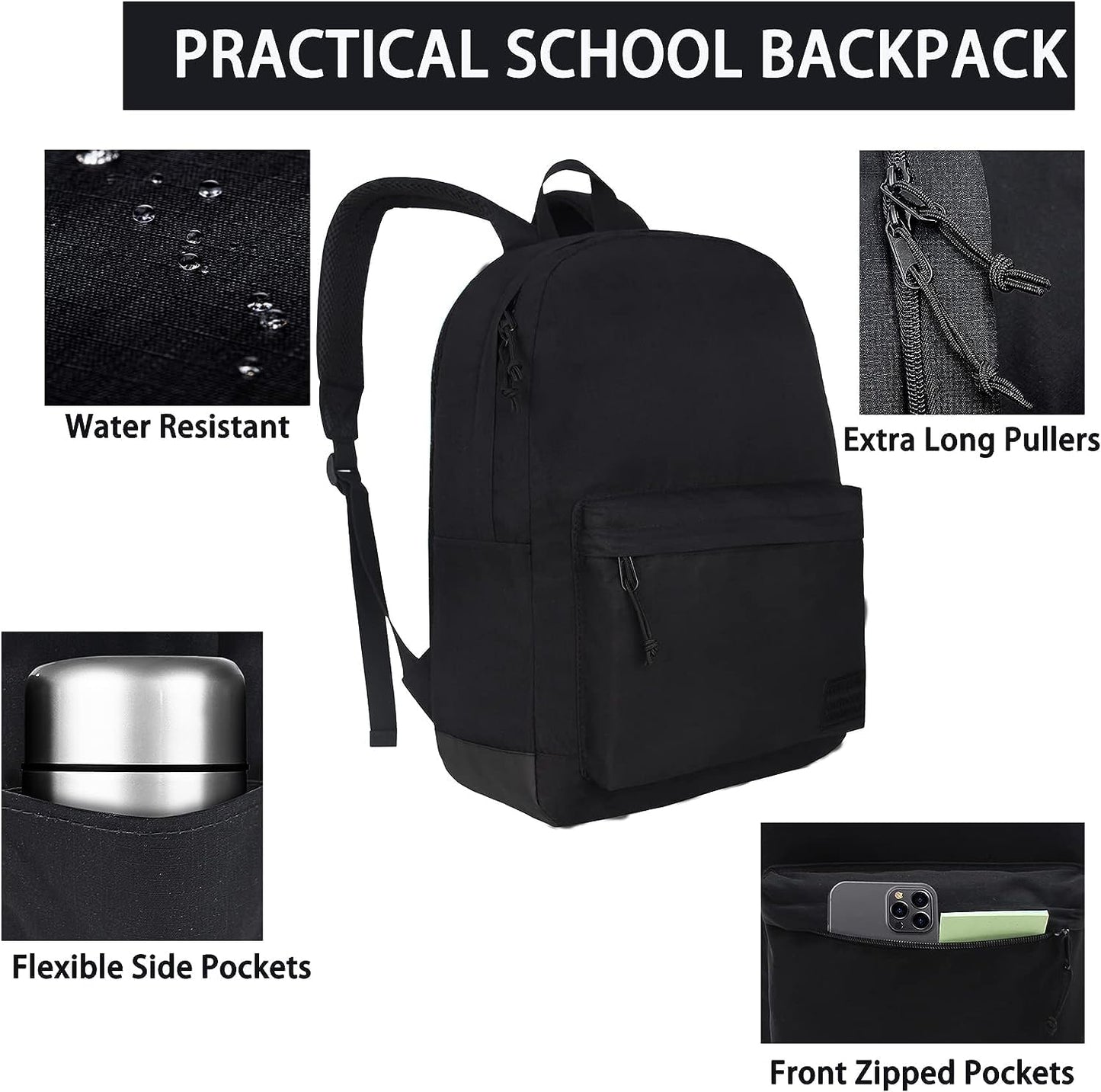 SUPACOOL Casual Laptop Backpack for Men and Women, Classic backpack for College Travel Work, Lightweight Pack Back(black)