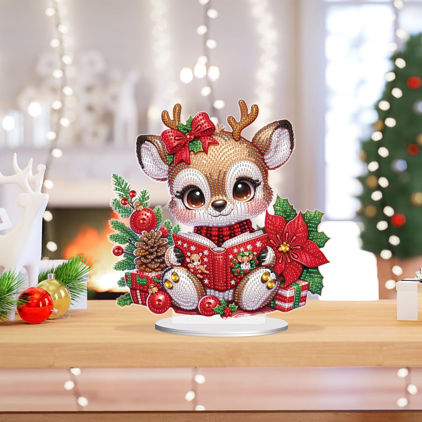 Christmas Diamond Painting Kits Tabletop decoration, DIY Reindeer, 5D Diamond Art Home Ornament By Number Mosaic Arts Crafts For Home Office acrylic Tabletop Decor for Xmas Home Decor, New Year Gift