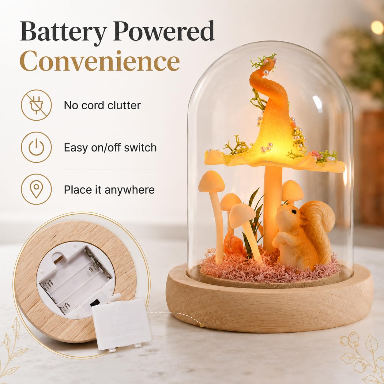 QUELIEN Mushroom Lamp in Glass Dome,Mushroom Gifts for Women - Warm LED Night Light for Bedroom Decor,Birthday Party Decorations,Ideal Birthday Gift Valentines Gift