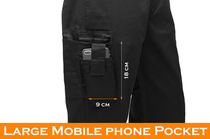 FNT Workwear Black Multi Pockets Men Cargo Combat Work Trousers Work Pants with Button & Zip Fly (34W / 31L, Black)