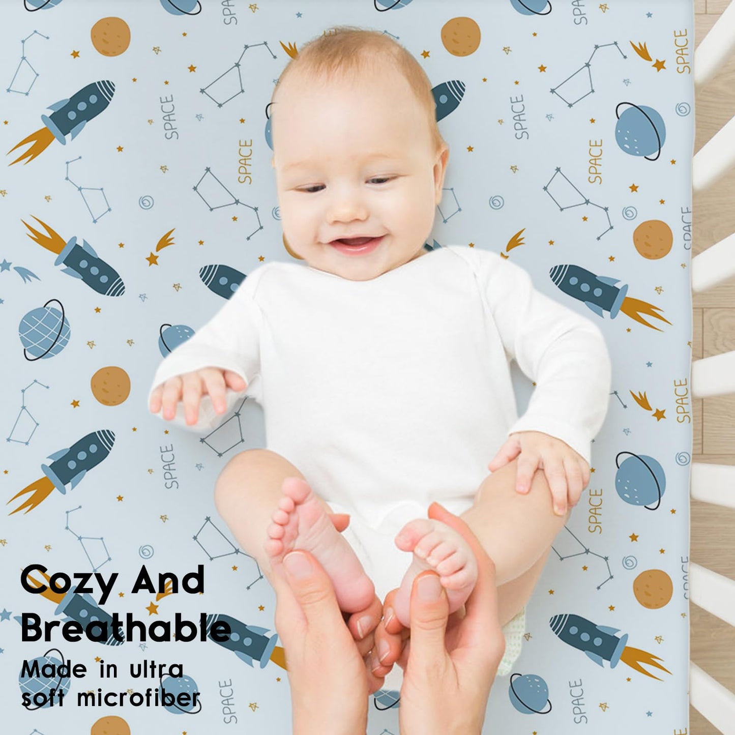 Yoofoss Baby Crib Sheets for Boys Girls, Fitted Crib Sheet 2 Pack for Standard Crib and Toddler Mattress, Super Soft Microfiber Baby Sheet 28x52x8in(Blue Rocket)