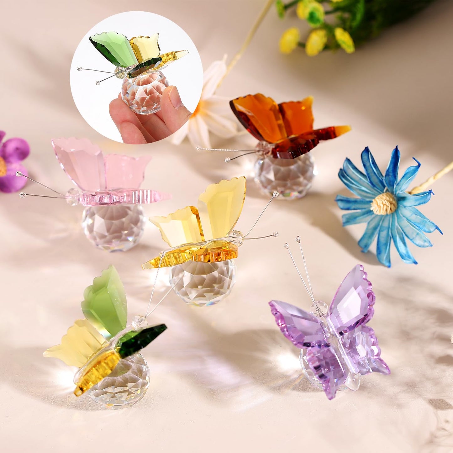 uxcell Pink and Transparent Crystal Butterfly Figurine with Ball Base, Crystal Butterfly Craft Glass Animal Sculpture for Desk Office Decor Table Centerpieces Animal Ornaments Paperweight