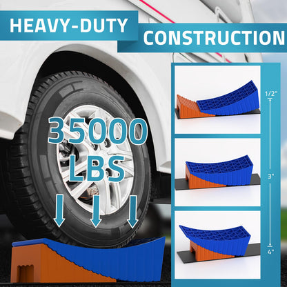 PAULINN RV Camper Levelers, 2 Packs RV Leveling Blocks Heavy Duty & Upgraded Up to 35,000 lbs, Curved Leveling RV Accessories with 2 Anti-Slip Mats & Carrying Bag, Faster & Easier to Level