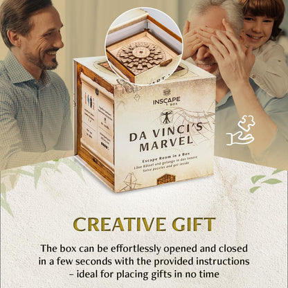 INSCAPE Da Vinci´s Marvel - Puzzle Box - Escape Room in A Box Game for Adults - Wooden Cluebox - Mind Puzzles for Adults - Puzzle Boxes with Hidden Compartments - Brain Teaser - Birthday Gift Gadget