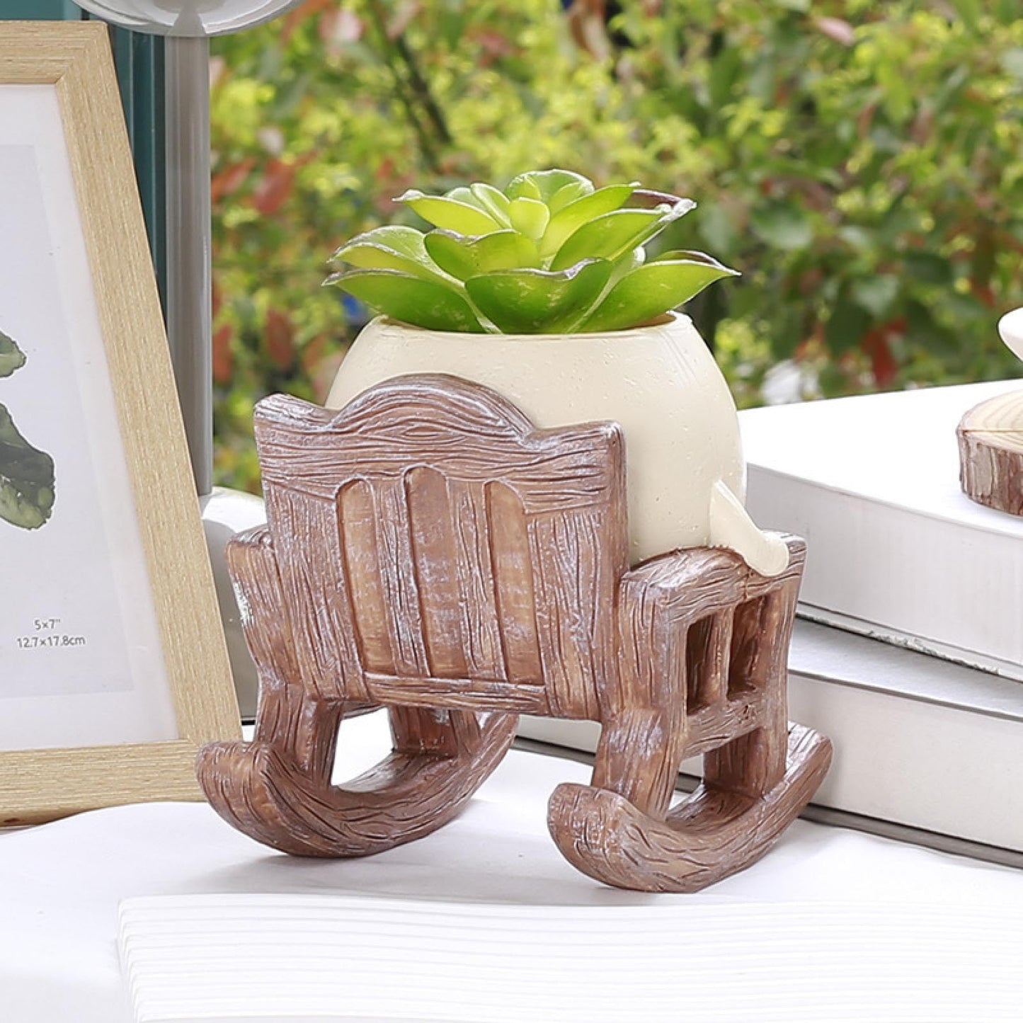 WINLDKFER Creative New Home Office Succulent Flower pots, Cute Rocking Chairs, Round face Sitting Flower pots, Plant Decorative Ornaments