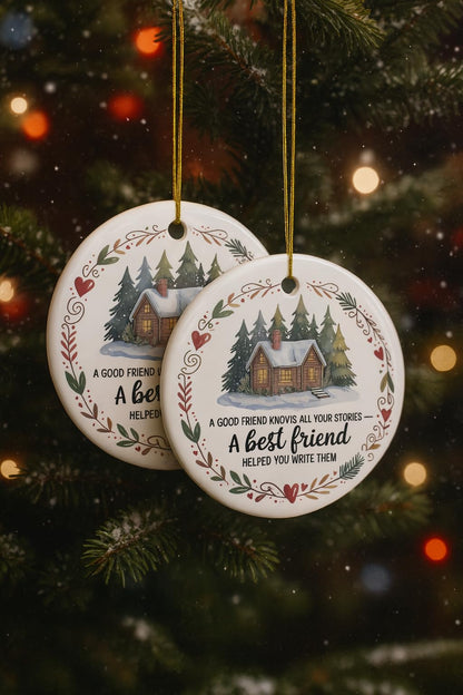 Best Friend Christmas Ornament – A Good Friend Knows All Your Stories Quote – Ceramic, Glass or Acrylic Ornament – Cozy Cabin Winter Gift for Friend – Holiday Keepsake Tree Decoration (Acrylic, 1)