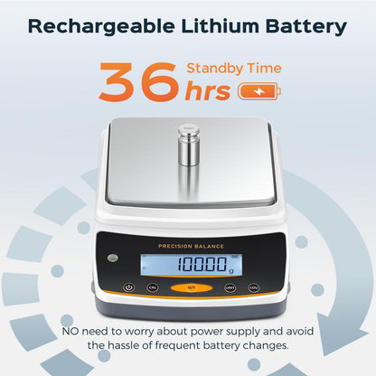 Bonvoisin Lab Scale - 5000g x 0.01g, Rechargeable Digital Scale with RS232 Interface, 0.01g Accuracy