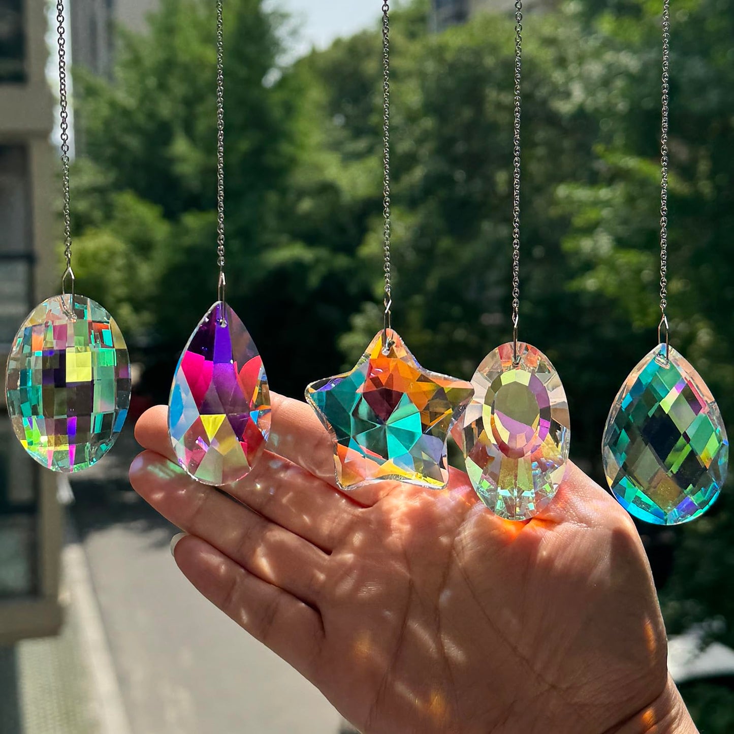 5PCS Crystal Sun Catcher Prisms,Rainbow Maker for Room, Windows,Garden Fantasy Aesthetic Home Decor,Hanging Suncatchers with Glass Prism (Star)