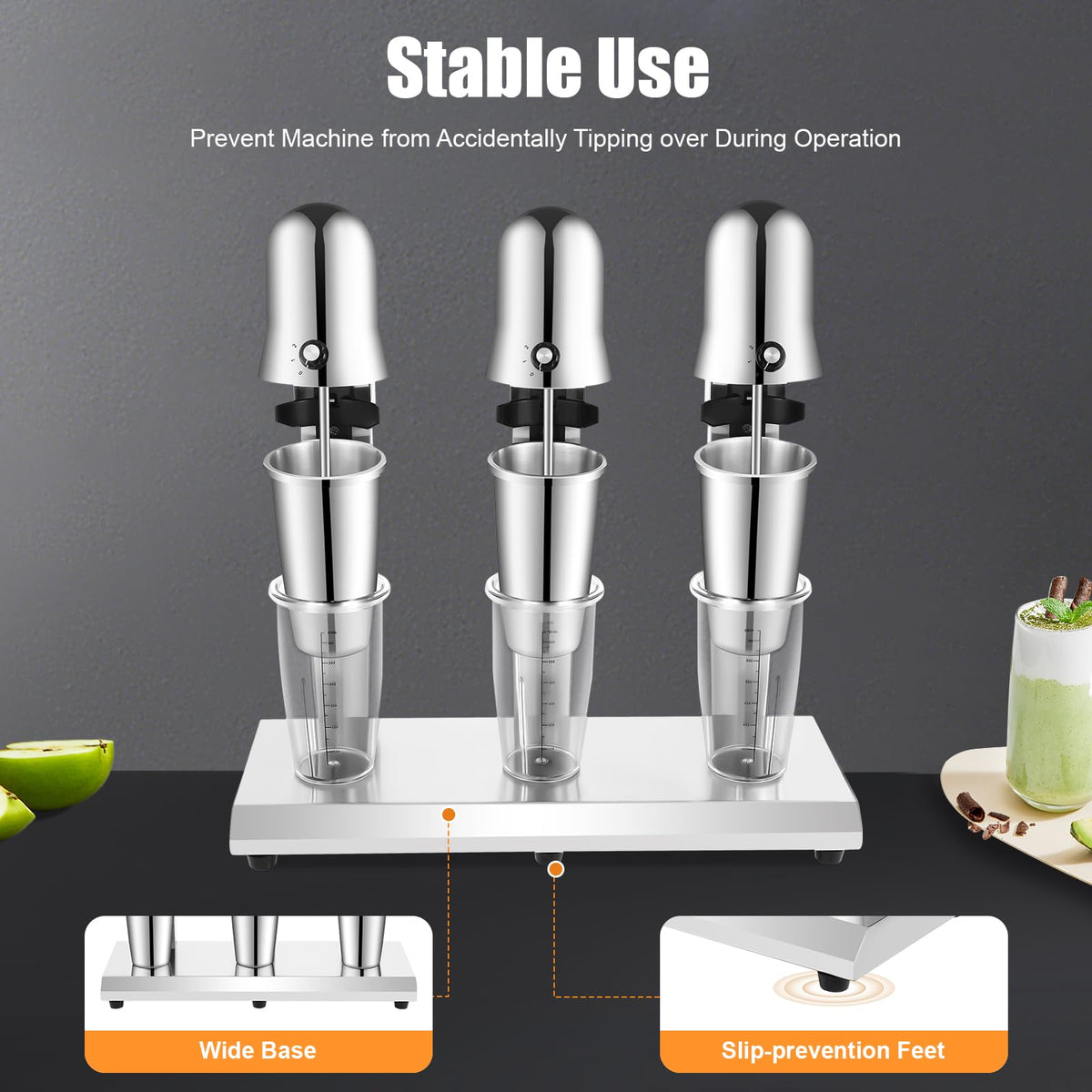3-Head Commercial Drink Mixer, Milkshake Maker, Stand Mixer for Cocktail Maker Machine, 180W Powerful Motor with 18,000 RPM, Stainless Steel Heavy-Duty Blender for Milkshake, Fruit Smoothie, Milk Tea