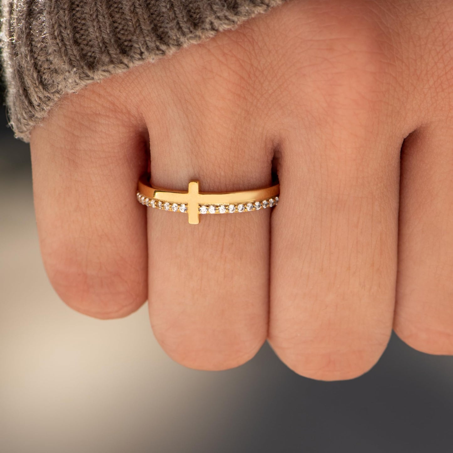 STORYJEWELLERY Cross Rings for Women, Purity Ring, 925 Sterling Silver Gold Plated Rings, Christian Ring, Christian Jewelry for Women, Confirmation Gifts, Baptism Gifts, Size 11