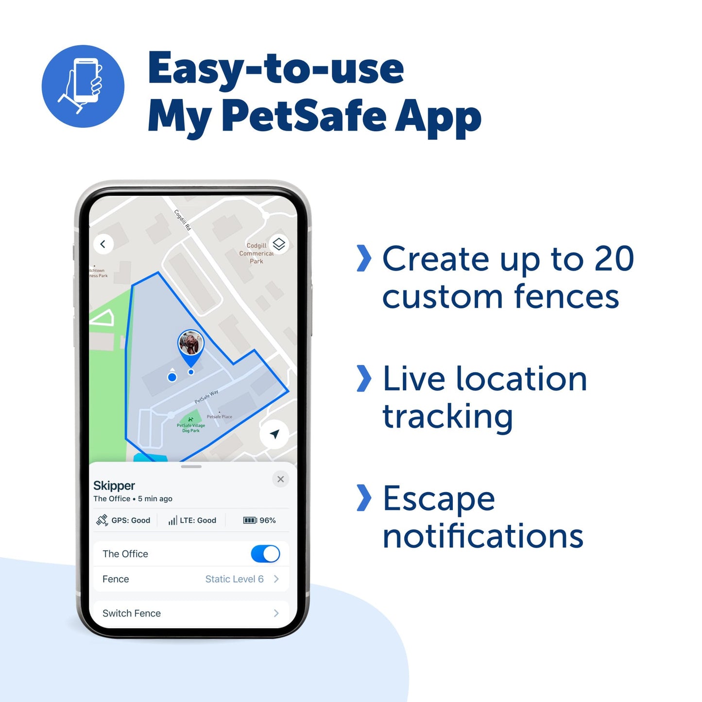 PetSafe Guardian GPS + Tracking Dog Fence Collar Pet Safe GPS Dog Collar Fence System, with App Waterproof Rechargeable Collar, Tracking for Dogs (Blue, Grey)