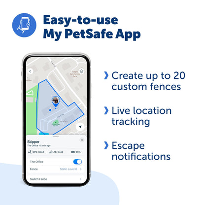 PetSafe Guardian GPS + Tracking Dog Fence Collar Pet Safe GPS Dog Collar Fence System, with App Waterproof Rechargeable Collar, Tracking for Dogs (Blue, Grey)