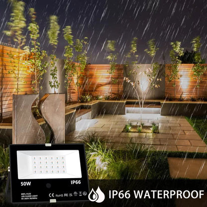 Bhochy LED Floodlight Outdoor 50W, Colour Changing Flood Lights with Remote Control, Timing, 4 Modes, IP66 Waterproof, UK 3-Plug，2 Pack