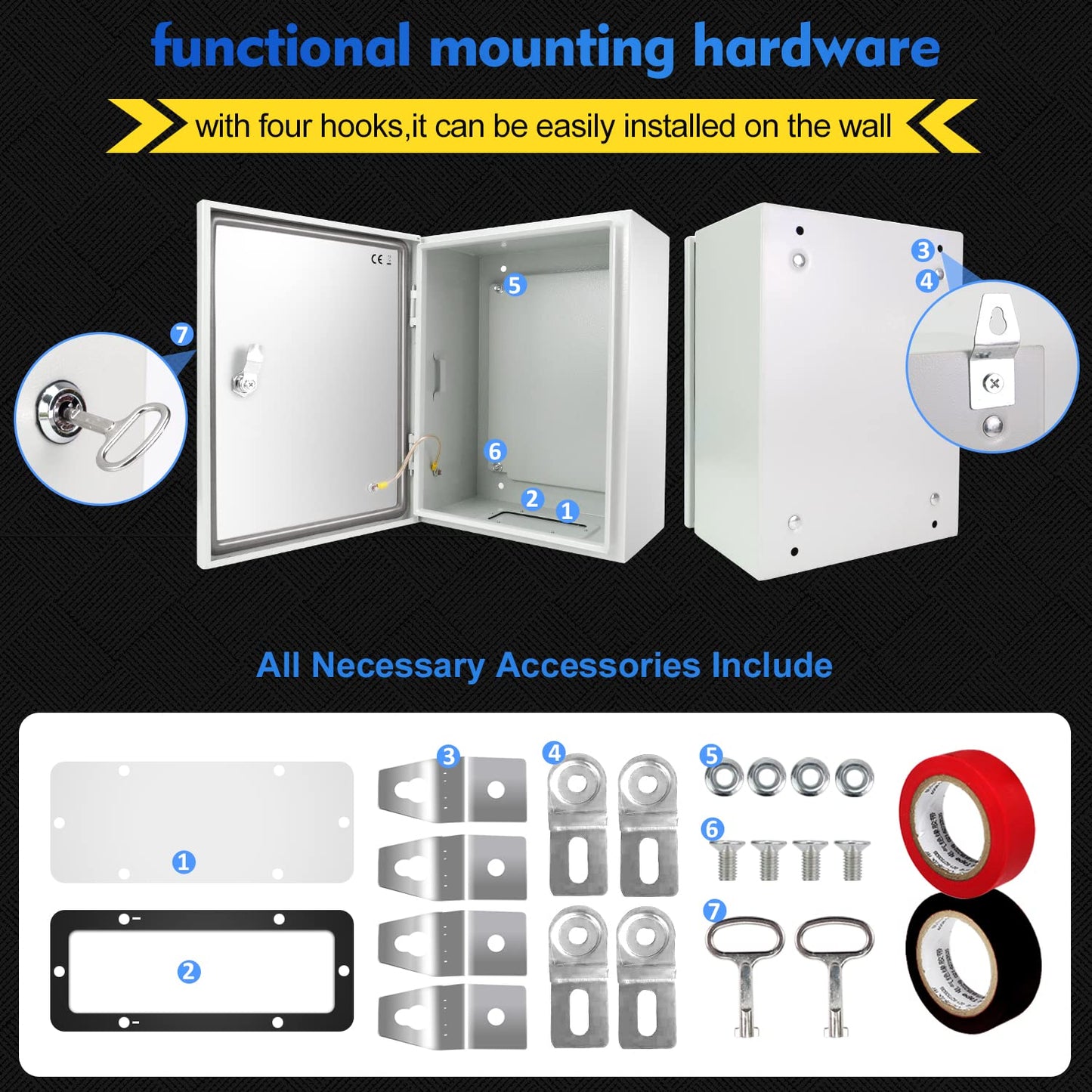 Tocretoare Outdoor Electrical Box, Steel Junction Box 16 x 12 x 8'', NEMA 4X Electrical Enclosure Box IP66 Waterproof & Dustproof, Universal Electrical Project Box with Lock & Mounting Plate