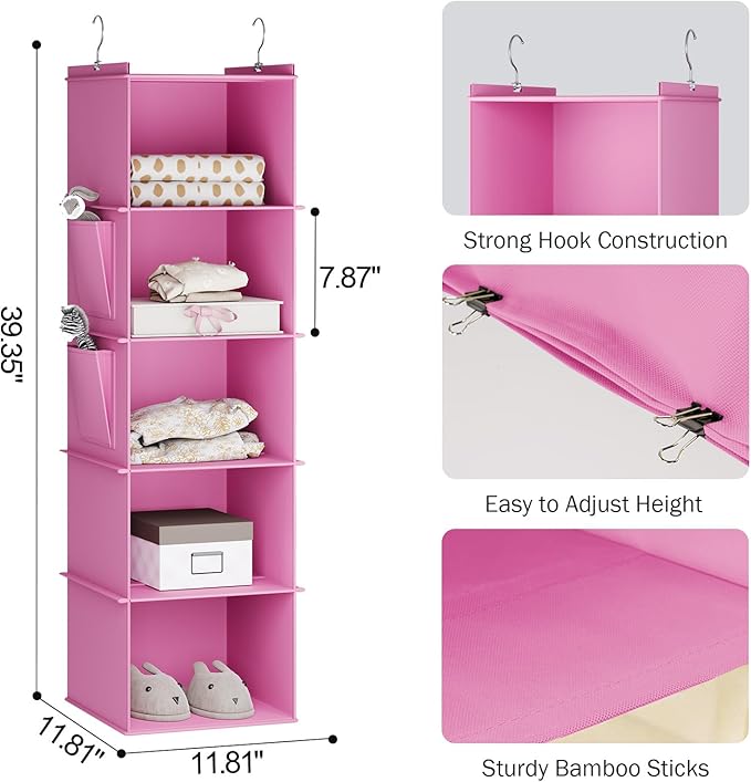 YOUDENOVA Hanging Closet Organizer, 5-Shelf Closet Hanging Storage Shelves