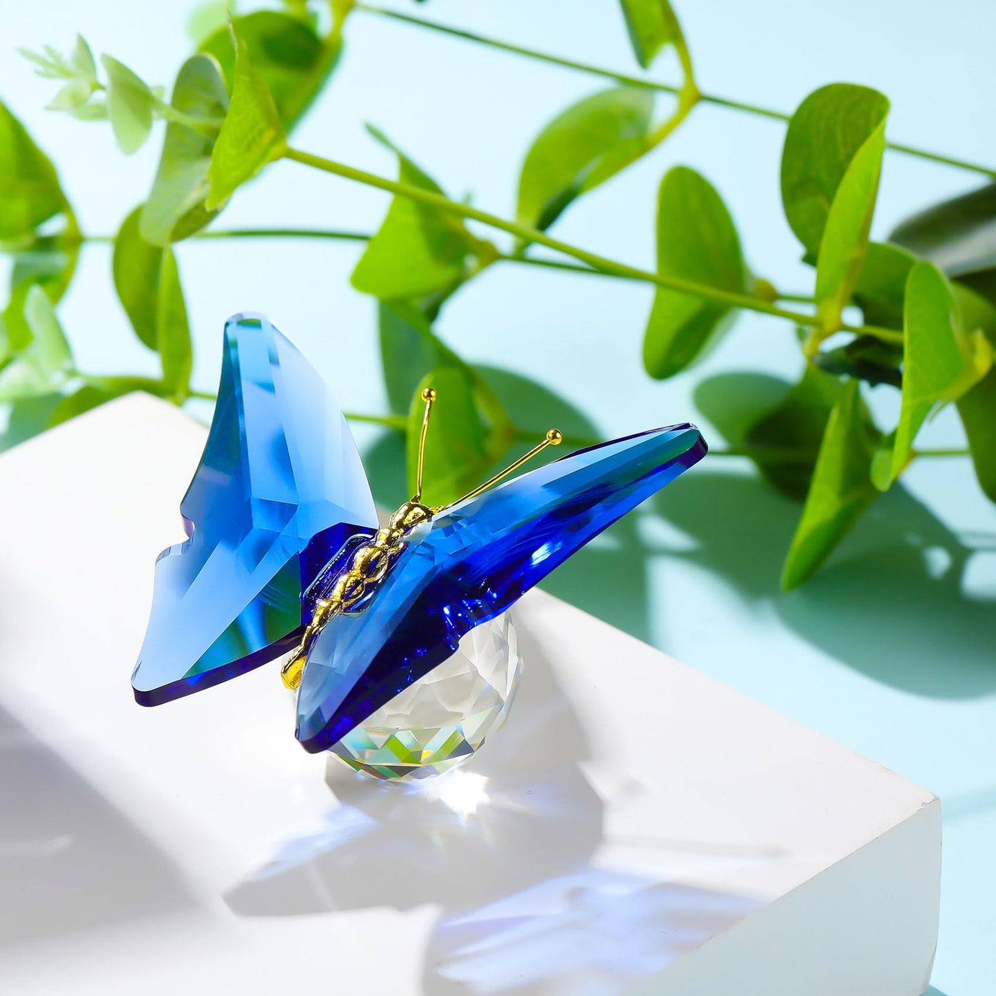 Movdyka Crystal Butterfly Gifts for Women Blue Glass Figurine Home Decor