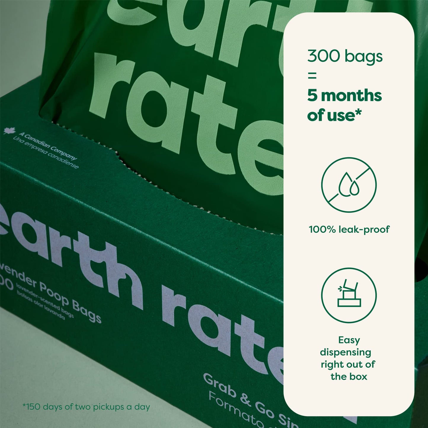 Earth Rated Dog Poo Bags, Thick Grab and Go Single Roll, Ideal for Backyard Pickups, Lavender Scented, 300 Bags