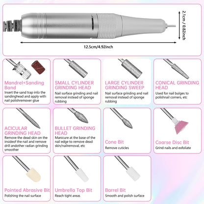Electric Nail Drill - 45000RPM Portable Nail Drill丨Rechargeable Nail E-File Kit with 11 Bits & Base丨LED Screen丨Ultra-Silent, Rechargeable Nail Drills Machine for Acrylic Nails Gel Polishing(Pink)