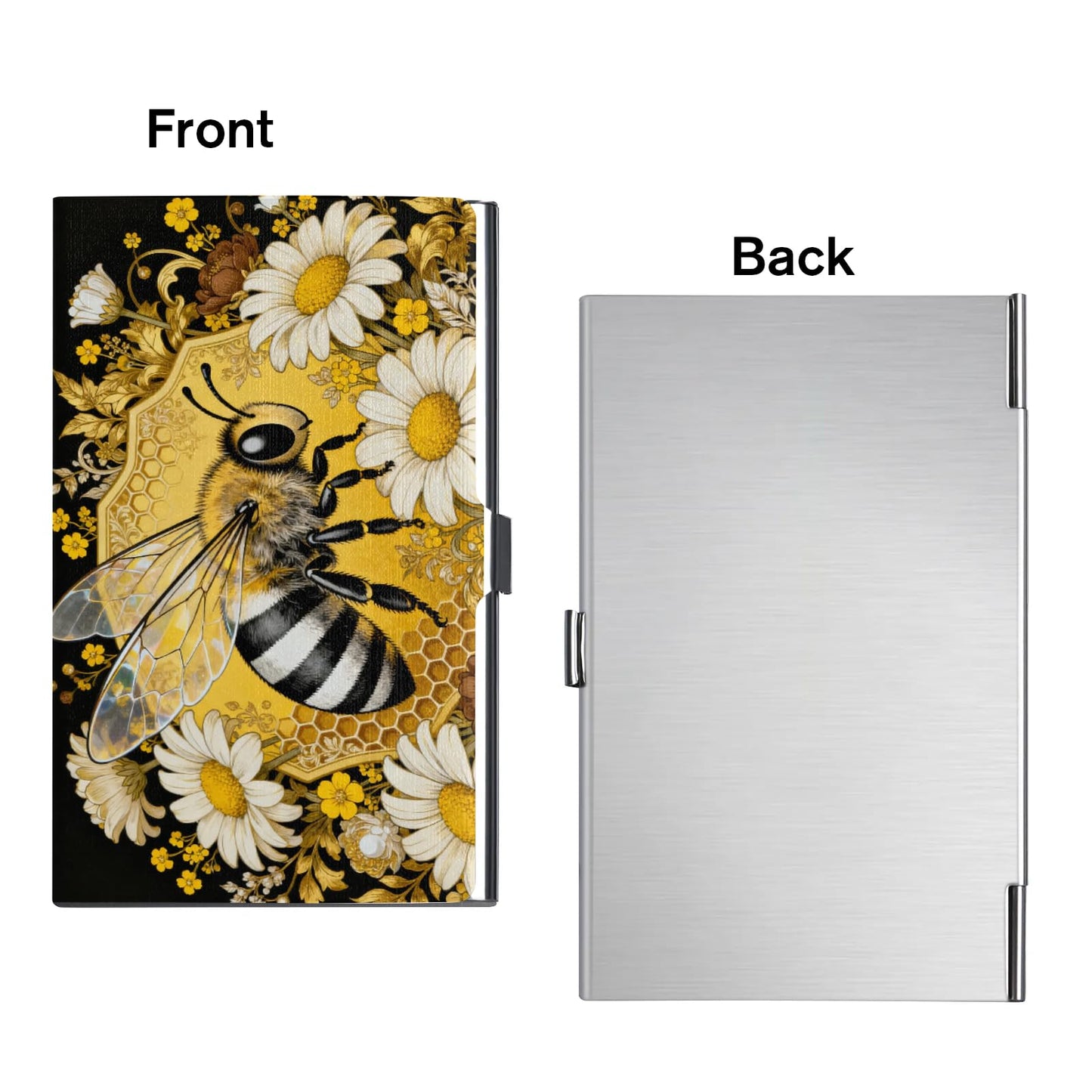 Retro bee pattern Business card holder - metal ultra-thin business card box, men's and women's pocket business card holder, can store credit cards, gift cards, etc