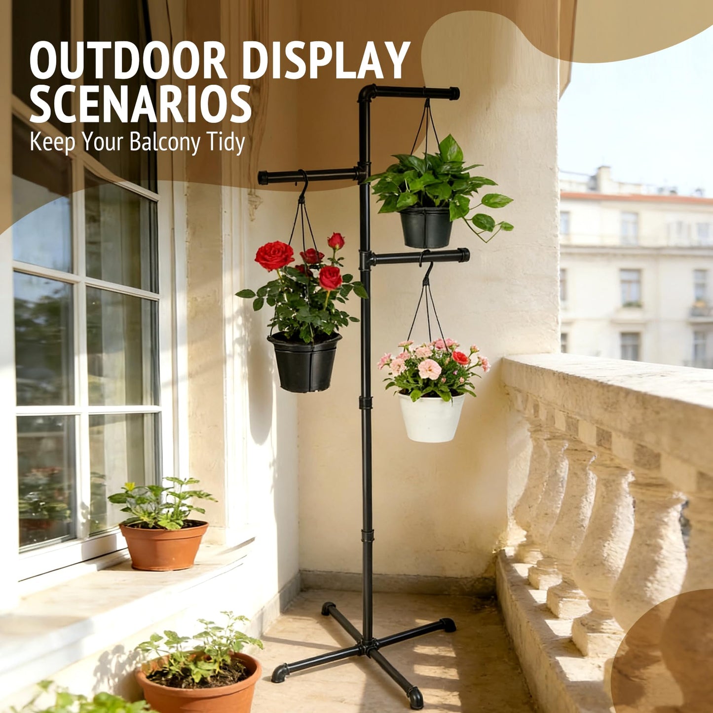 Hjarta Hanging Plant Stand Indoor with 3 Bars, 60 Inch Hanging Basket Stand, Plant Hanger Stand for Balcony, Bedroom, Living Room, Garden