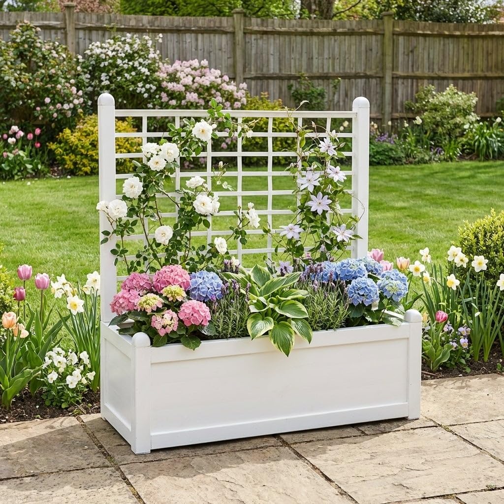 BrylaneHome Outdoor Freestanding Climbing Flower Plant Box with Trellis Planter Patio Deck Yard - Bronze