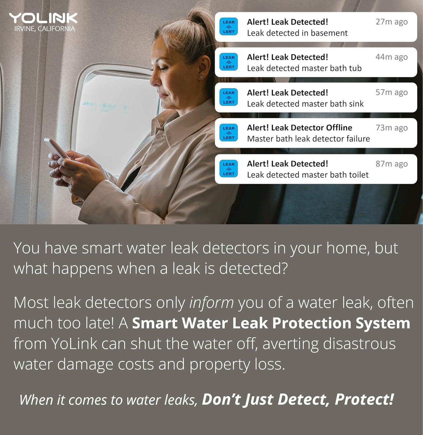 YoLink Smart Home Starter Kit: Hub & Water Leak Sensor 6-Pack, SMS/Text, Email & Push Notifications, LoRa Up to 1/4 Mile Open-Air Range, w/Alexa, IFTTT, Home Assistant