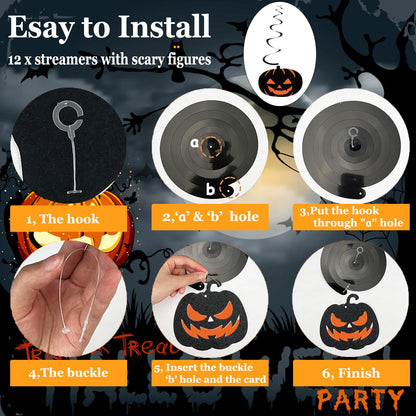 Halloween Decorations Indoor Party Decor, HAPPY HALLOWEEN Accessories with TRICK OR TREAT Banner, 3 PCS Large Garland Bat Ghost Pumpkin, Hanging Party Supplies Backdrop for Home Office Classroom