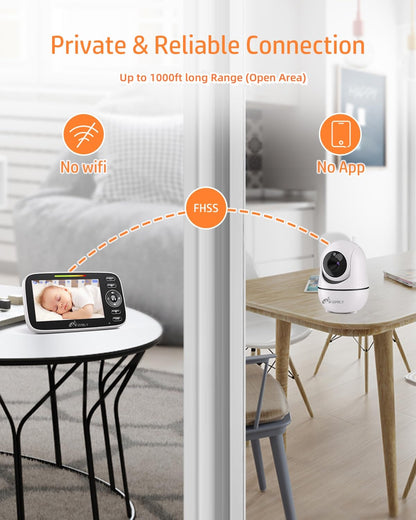 iFamily Split Screen Baby Monitor, Large Display Video Baby Monitor with 2 Cameras and Audio, Long Range, Remote pan tilt, Night Vision, Temperature Sensor, 2 Way Talk, Feeding Clock and lullabies.