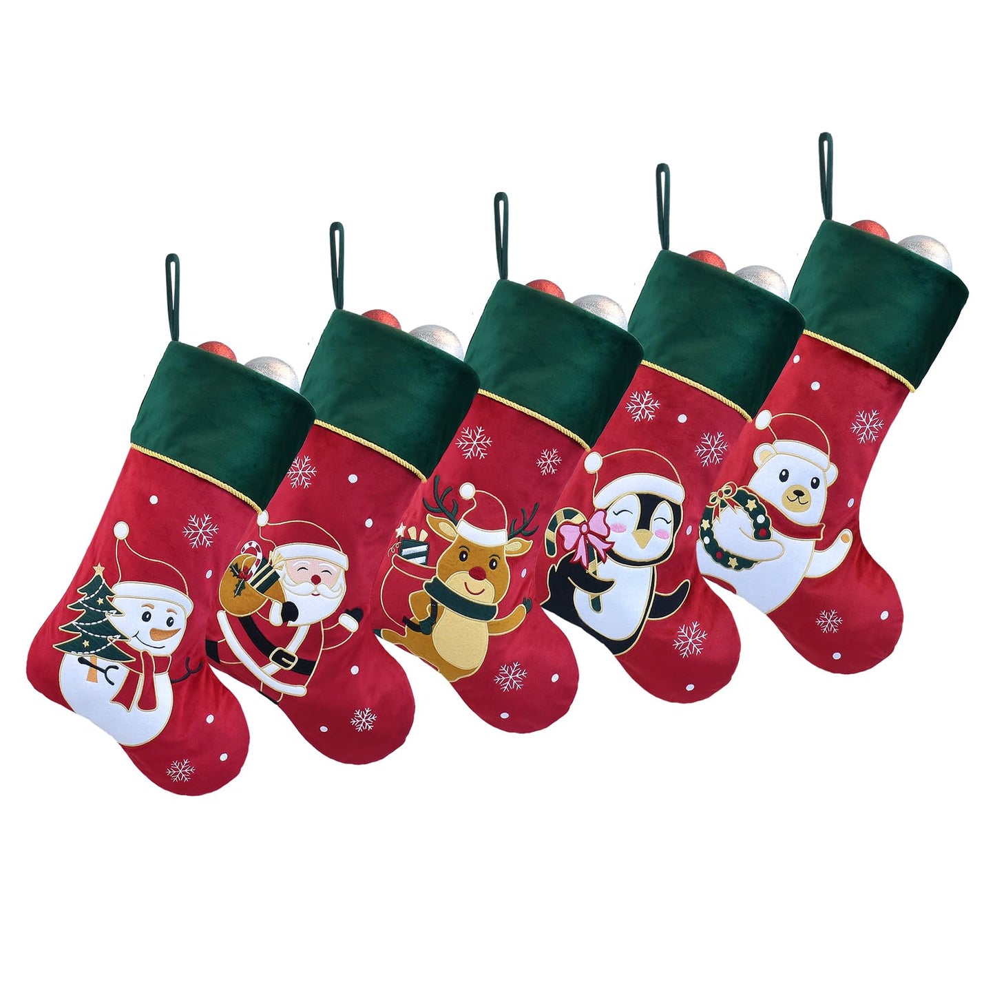 Ugiftcorner Red Velvet Christmas Stockings with Green Cuff 5 Pack Large Luxury Christmas Stockings for Family Holiday Decorations