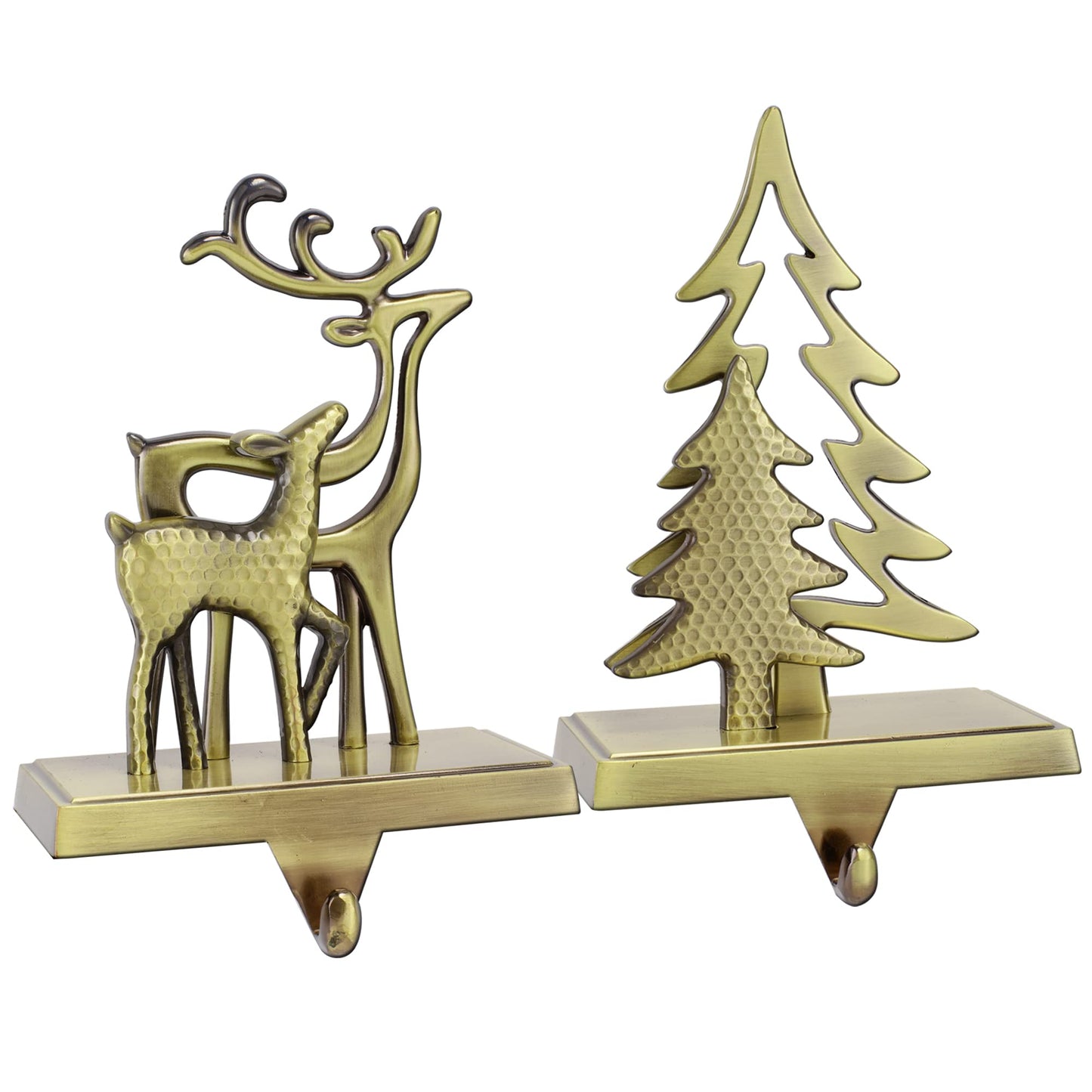 WeddPtyFr Christmas Stocking Holders for Mantle Set of 2 Christmas Stocking Hangers for Fireplace Anti-Slip Mantel Hanger Hooks for Stocking Hanging Ornament Firepiece Xmas Decor (Tree and Reindeer)