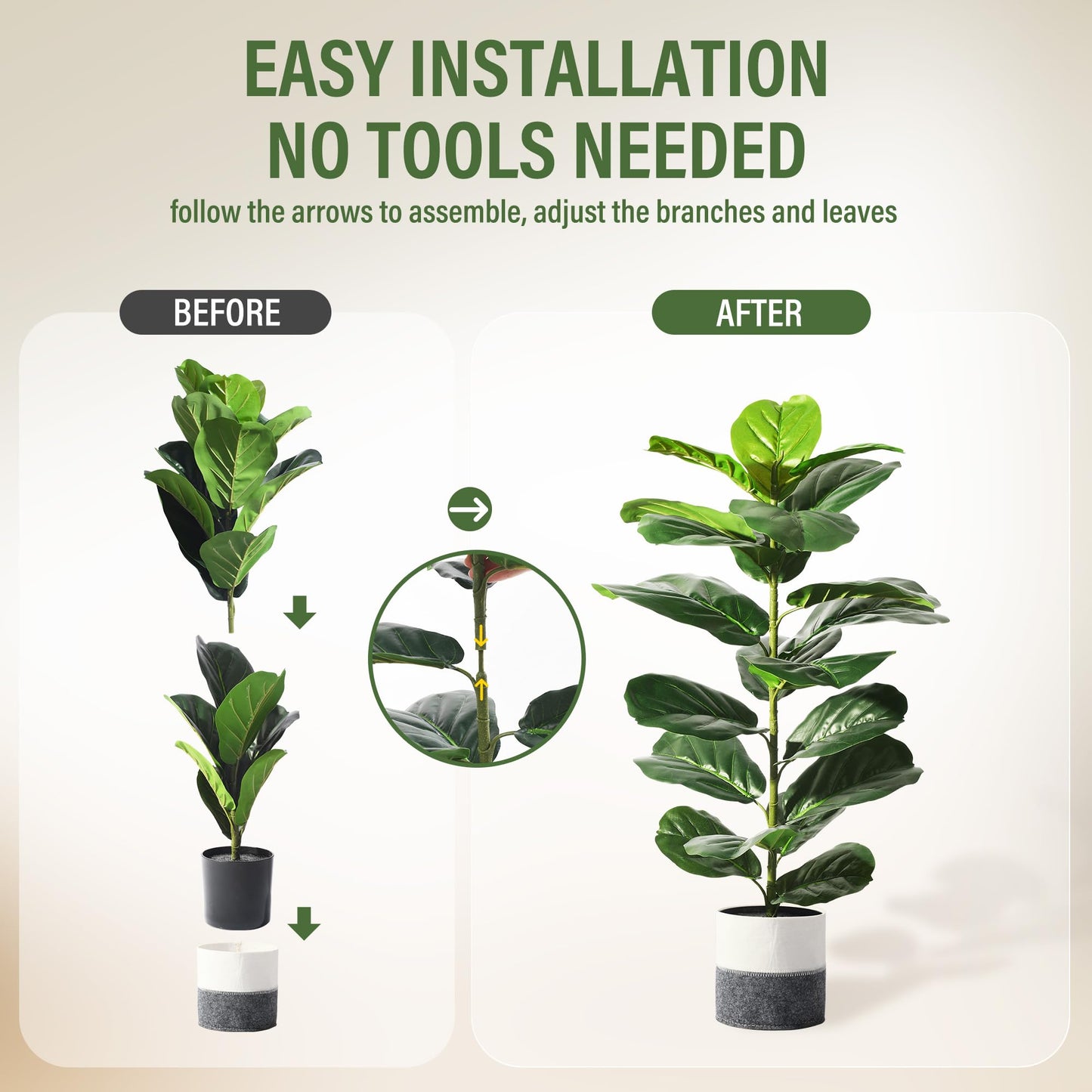 Suntee 2 Pack Artificial Fiddle Leaf Fig Tree, 30" Ficus Lyrata Fake Plants with Pots, Floor Plant Outdoor Faux Plants for Living Room, Corner, Office, Patio, Windowsill Decor