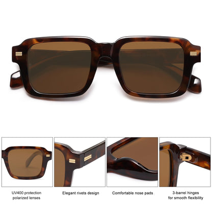 SOJOS Trendy Square Polarized Sunglasses for Women Men, 70s 80s Retro Vintage Rectangle Shades SJ2345, Brown tortoise/Brown