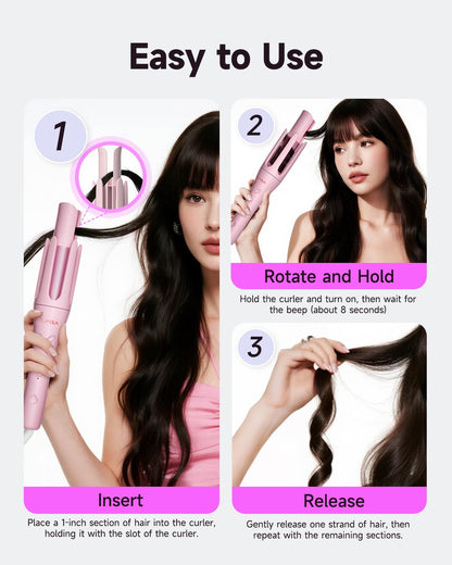 Automatic Curling Iron,1 1/4 Hair Curler with 3 Temperatures, 10S Fast Heating, 2-Way Rotation, 30 Min Auto Shut-Off, 500 Million Ionic, Anti-Scald-Tangle for Long Hair