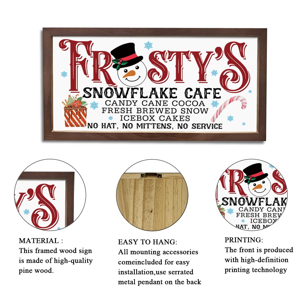 Christmas Decor Signs, Frosty's Snowflake Cafe Sign, Snowman Decor, Wall Decors Art, Winter Home Decoration, Coffee Station Decors, Cafe Decoration, Rustic Framed Wooden Plaque 15×7.5×0.3 inches