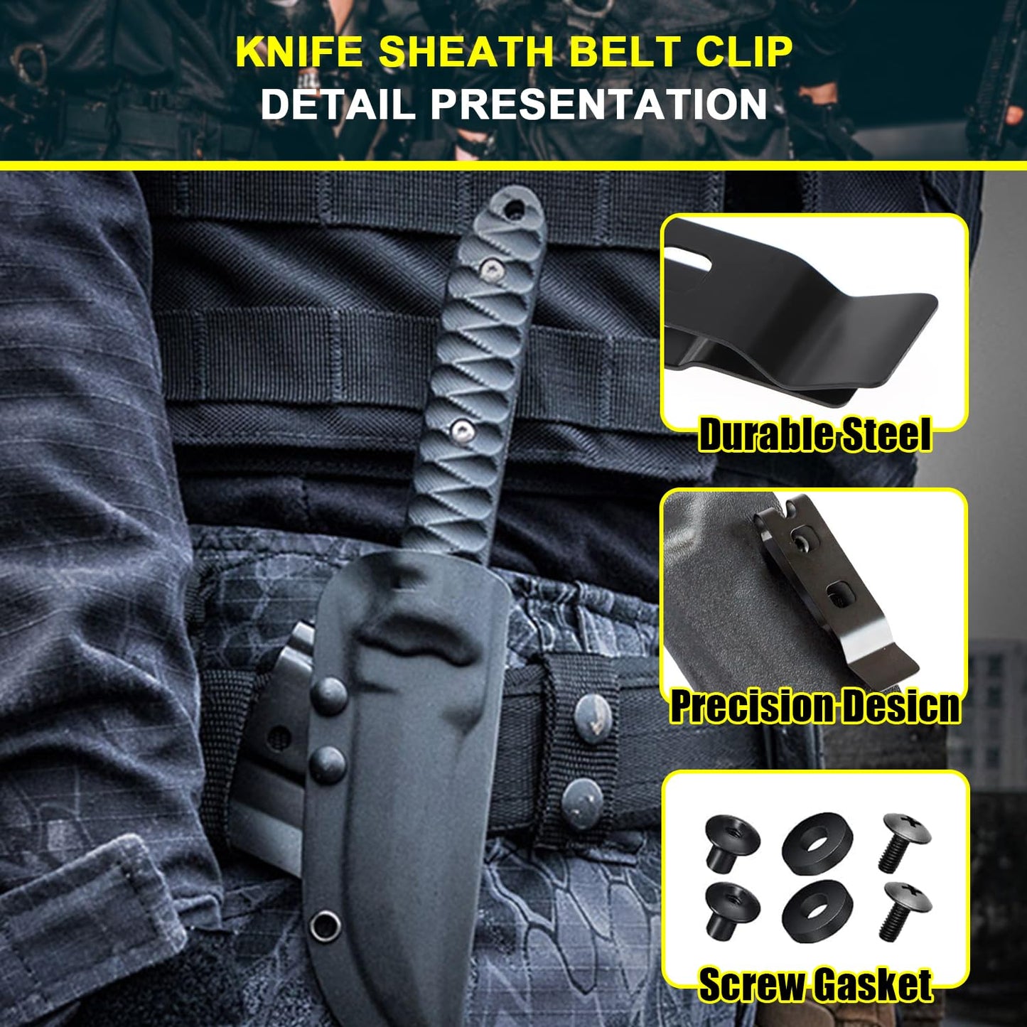 2-Pack Knife Sheath Belt Clip Holster Tactical Belt Buckle Kydex Belt Clip Universal Utility EDC Clip Camping Mag Pouches Sheath Tool with Screws for Holsters, Kydex Sheath, Metal Knife Clip