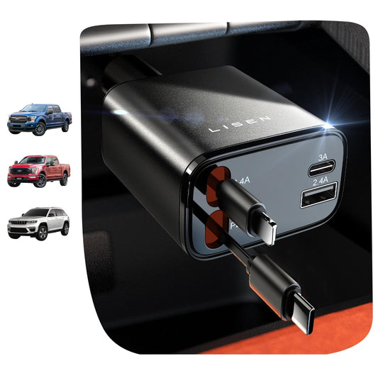 LISEN Retractable Car Charger, Lighting Deals of Today, Retractable Car Charger for iPhone 17 Pro Max Air 16 15 iPad Samsung, Valentines Day Gifts for Men Women, Ford F150 ASccessories