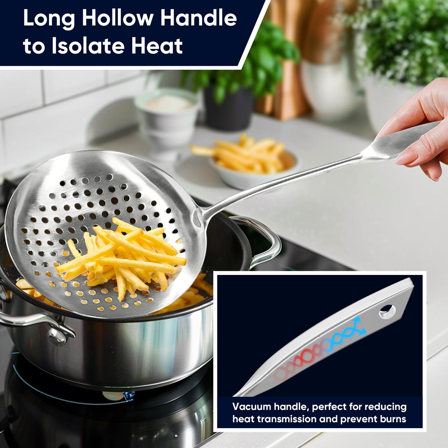 5 Pcs Newness Cooking Utensils Set, 304 Stainless Steel Kitchen Utensils Set, Metal Kitchen Accessories, Include Soup Ladle, Slotted Skimmer Spoon, Spaghetti Spoon and Spatula, Dishwasher Safe