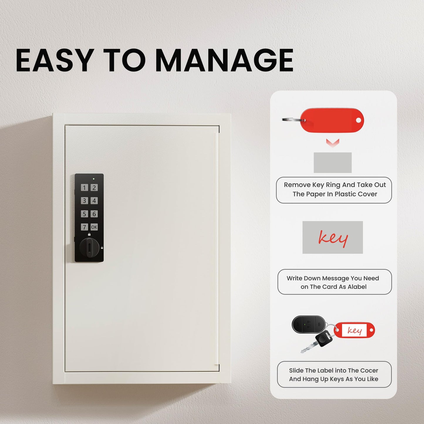Grimtron 40 Keys Lock Box for Keys with Code, Electronic Key Box Wall Mount Cabinet, Private/Public Mode, Beige