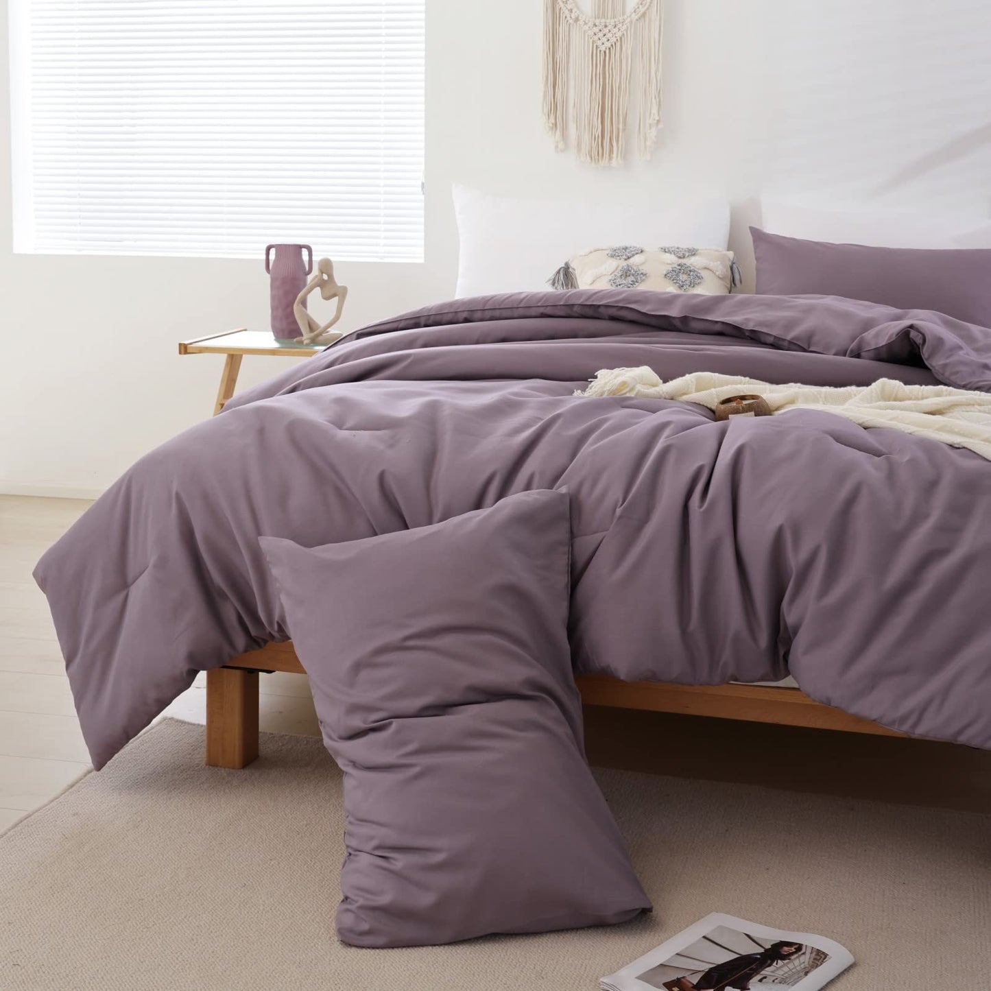 ROSGONIA Comforter Full Size for Boys Teen Girls Dusty Purple, 3pcs(1 Boho Comforter & 2 Pillowcases) Lightweight Dorm Bedding Soft All Season Bed Set