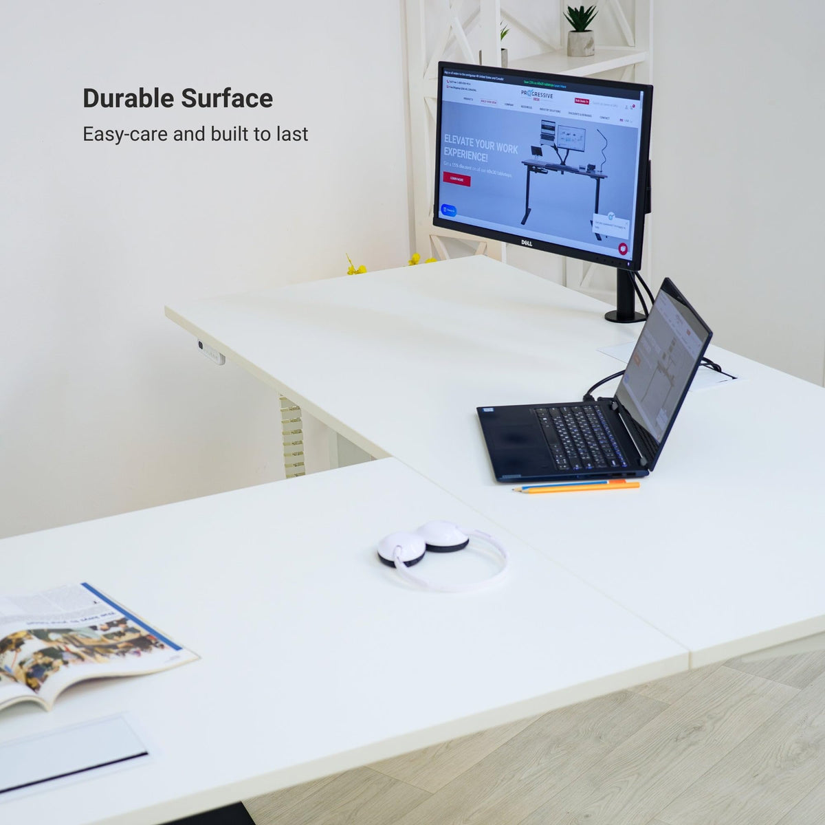 Progressive Desk L Shaped Height Adjustable Standing Desk 78" x 48" - Corner Computer Desk - Electric Stand Up Rising Workstation - Black Frame/Roasted Walnut Top