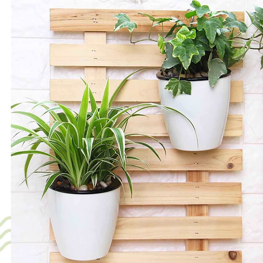 Sungmor Self Watering Wall Planter - Modern White & 3PC Pack & Large Size - Indoor Outdoor Vertical Flower Pot - Wall Mounted Window Hanging Pot - Water Storage Space Design Container