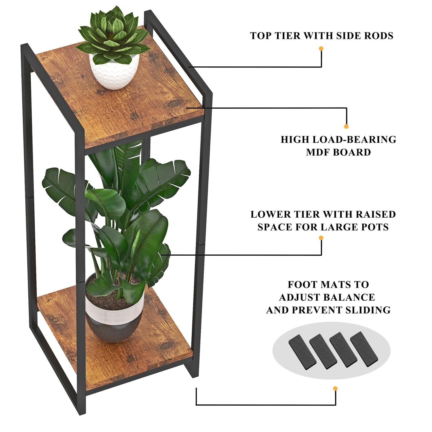 FONHAYE 34" Tall Plant Stand Indoor, 2-Tier Modern Plant Shelf Corner Flower Pot Holder Organizer for Living Room Balcony Garden, Rustic Brown