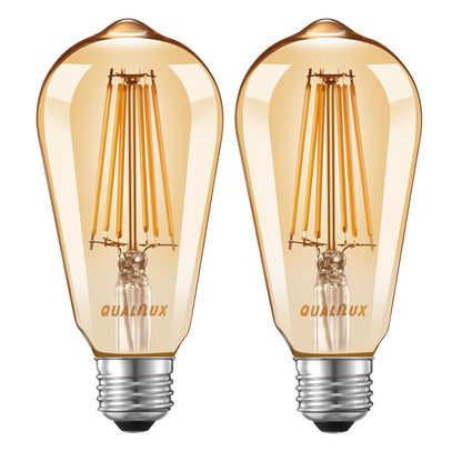 Dusk to Dawn Light Bulbs, Auto On/Off Light Sensing LED Bulbs Outdoor, Vintage Amber, Edison ST19 2-Pack, 6.5W 700LM 60W Equivalent, HQ-H027