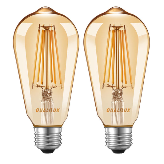 Dusk to Dawn Light Bulbs, Auto On/Off Light Sensing LED Bulbs Outdoor, Vintage Amber, Edison ST19 2-Pack, 6.5W 700LM 60W Equivalent, HQ-H027