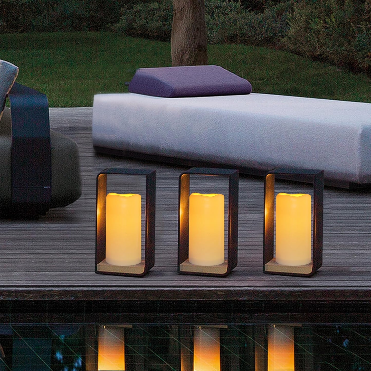 xiangpeng Flickering Flameless LED Candles with 10-Key Remote & Timer, Waterproof Outdoor Indoor f Battery Operated Candles for Home/Wedding/Festival Décor Set of 2 (D3 x H5.5) Ivory