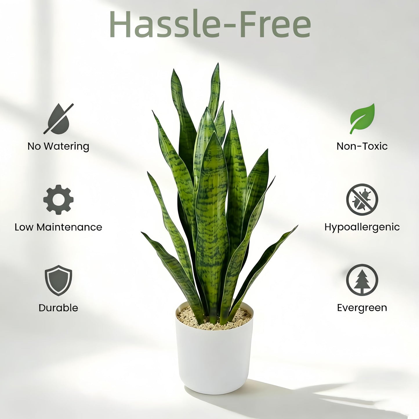 Joyplants Fake Snake Plant, 27in Artificial Plant with White Pot Realistic Leaves, Low Maintenance Potted Plant for Indoor Decor, No Watering Needed, Perfect for Home, Office & Pet Areas