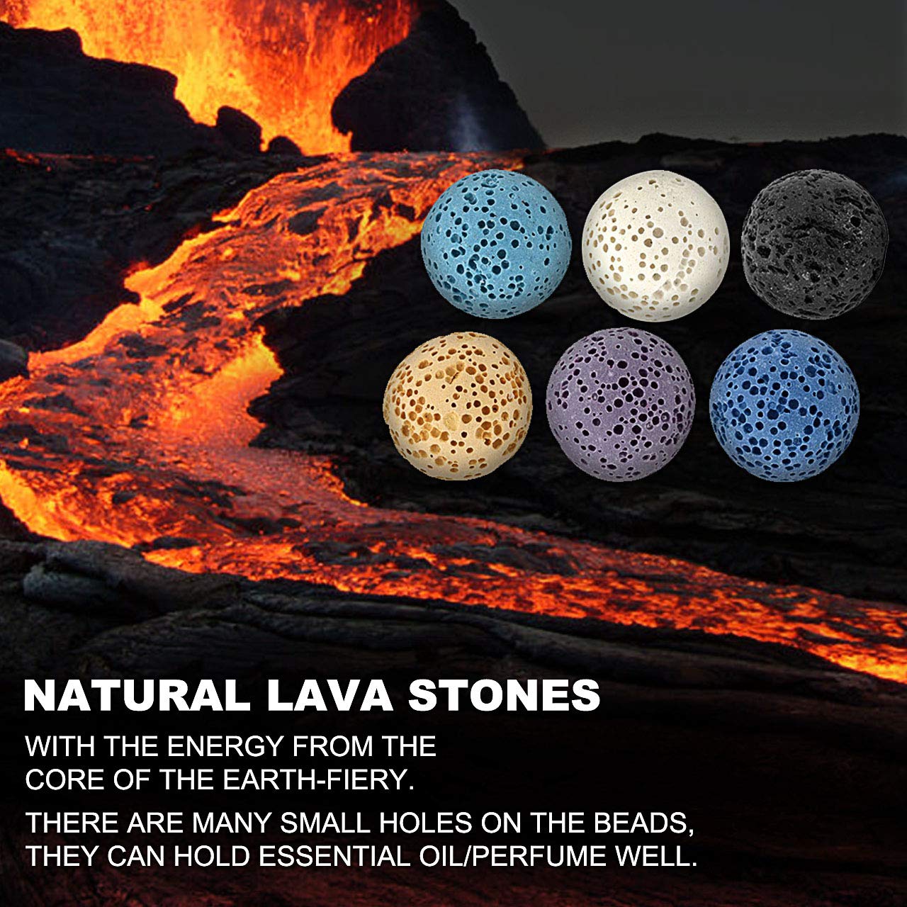 Top Plaza Lava Rock Stone Aromatherapy Essential Oil Diffuser Set Square Ceramic Fragrance Perfume Ware Bowl with 14Pcs Round Shape Lava Stone Beads