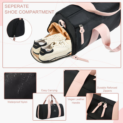 Small Gym Bag for Women with Wet Pocket & Shoes Compartment, Cute Mini Sport Duffel Gym Tote Bags for Yoga, Workout, Dance, Swim