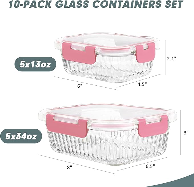 KOMUEE 10 Packs Glass Meal Prep Containers